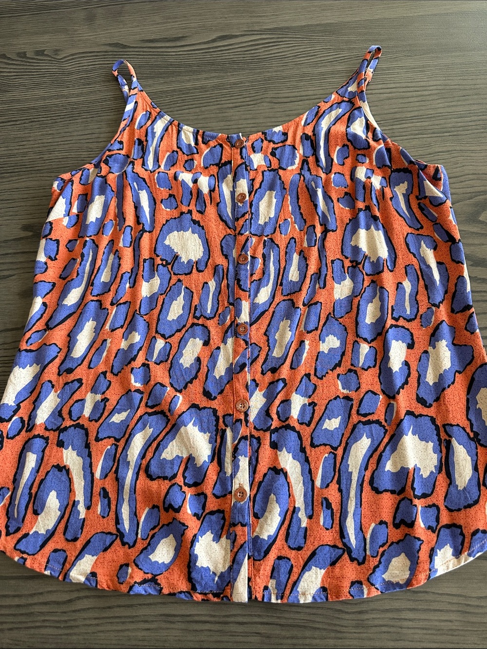 CAbi Button-Front Spaghetti Strap Tank Top - Orange Blue Print